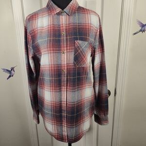 Aéropostale Plaid Flannel Boyfriend Fit Button Down Shirt Medium Red Blue